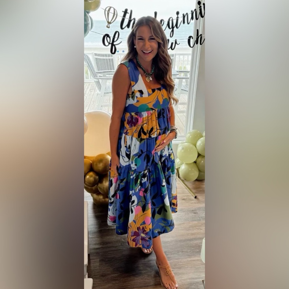 Anthropologie Floral Maxi Dress - Blue and Yellow